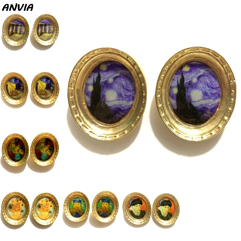 Ван Гога Звездная ночь серьги гвоздики Подсолнух Винтаж портрет с фотографией
