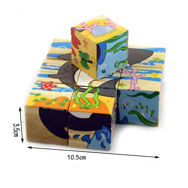 

3D Puzzles Cartoon Animal Puzzle Toys Kids 6 Sides Wisdom Jigsaw Early Educational Wooden Toys for Children 9pcs 3D Puzzle