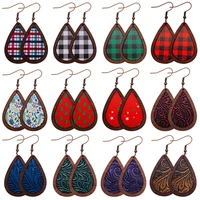 zwpon creative original designer inspired striped wooden leather teardrop dangle drop earrings for women 2022 mother day gift