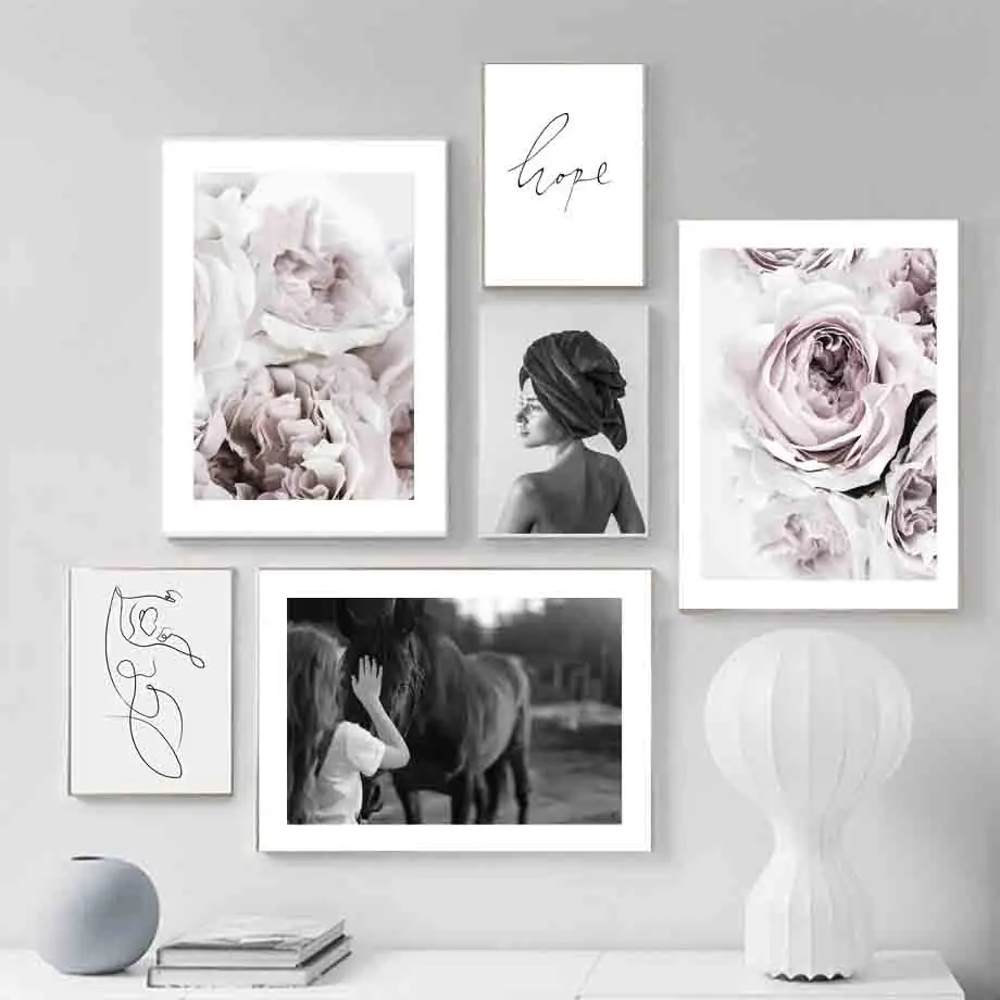

Flower Women Horse Hope Line Abstract Wall Art Canvas Painting Nordic Posters And Prints Wall Pictures For Living Room Decor
