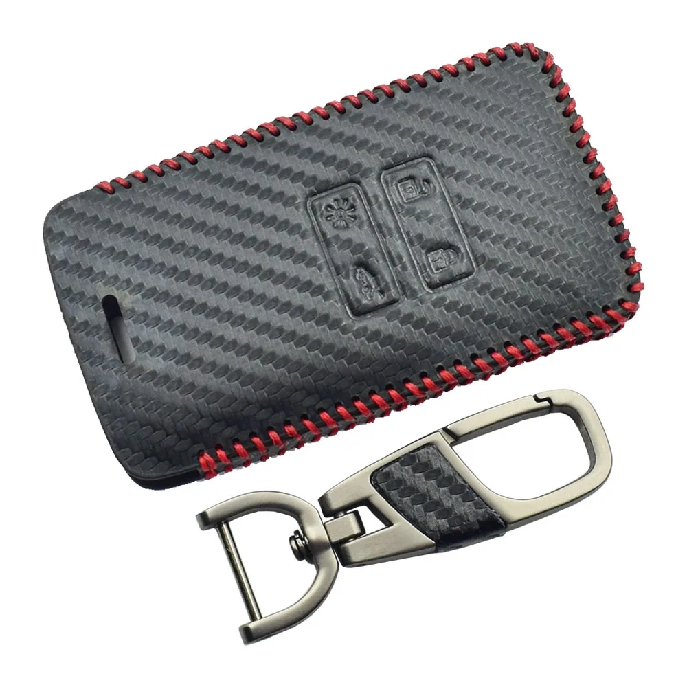 Case and Keychain Карбоновый кожаный чехол для ключей для автомобиля Renault Koleos kadjar Megane 4 кнопки умный пульт дистанционного управления брелок крышка брелок защитная сумка - Название цвета: Case and Keychain