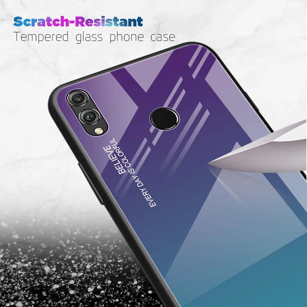 Градиентный чехол из закаленного стекла для Huawei Honor 10 9X 8X 9lite 20i Защитные Чехлы |