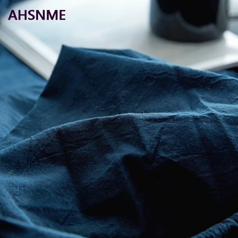 Navy blue AHSNME темно-синий хлопковое постельное белье супер мягкие parure де горит Открытая Летняя обувь простой водой натяжная простыня 100/120/135/150/200/180/200 см - Цвет: Navy blue