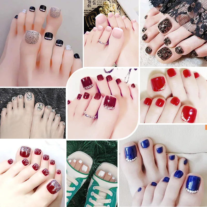 

Full Cover short toenails false nails fake nails Mixed Colors press on foot french faux ongle Foot False Nail Art Salon