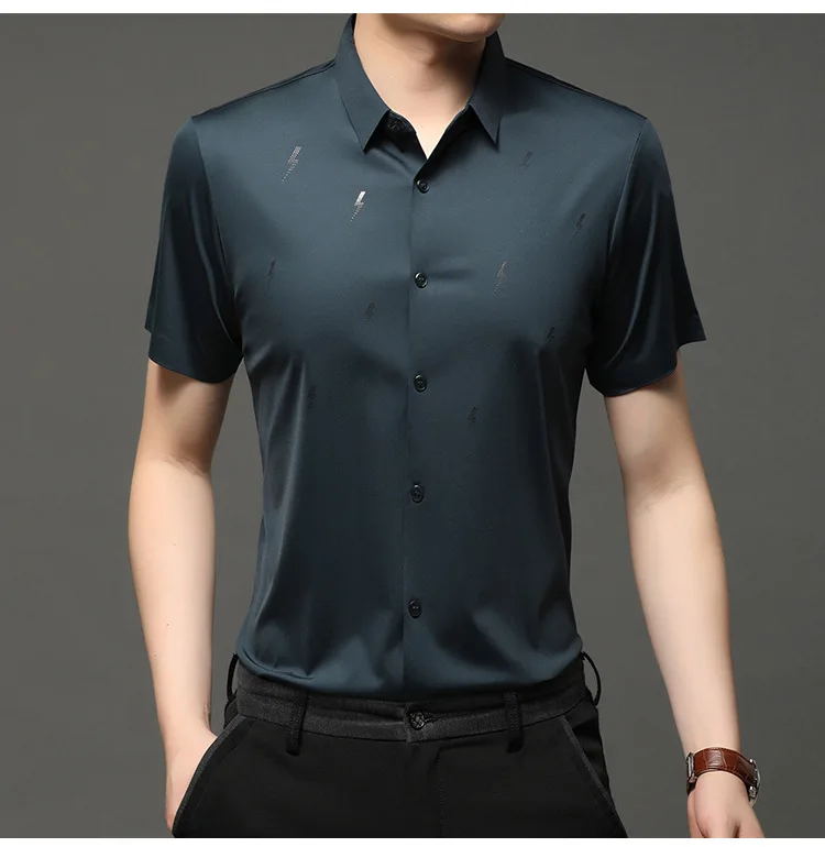 

2021 summer new short sleeve men's Lapel middle-aged business shirt seamless pressure plastic inch shirt father's shirt