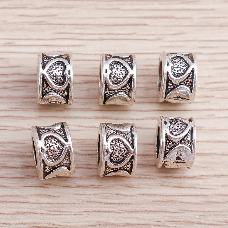 

15pcs Tibetan Silver Color Alloy Love Heart Charms Beads for Jewelry Making Big Hole Loose Spacer Beads for DIY Bracelets Gift
