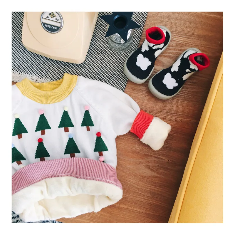 Tonytaobaby Winter Clothes New Children's Clothing White Christmas Tree Knit Sweater Baby Girl Sweater Christmas Sweater