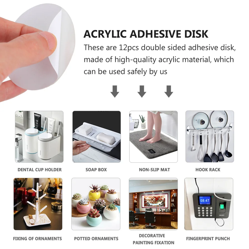 

12Pcs Double Sided Clear Acrylic Adhesive Disk Round Tough Sticky Tapes