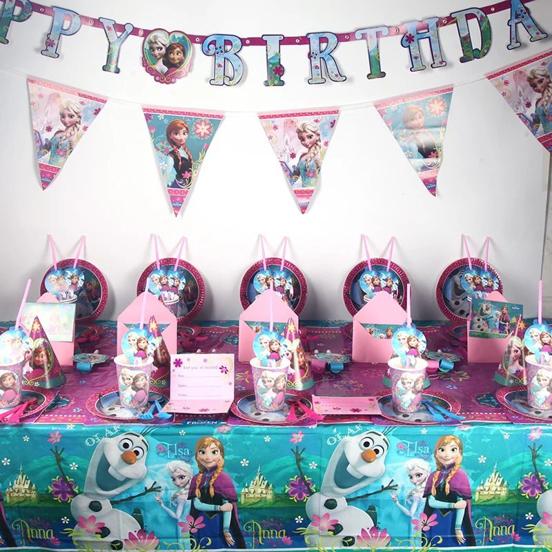 

For 8/16 People Disney Frozen Princess Birthday Party Decorations Kids Pretty Napkin for Baby Shower Party Supplies Baby Shower