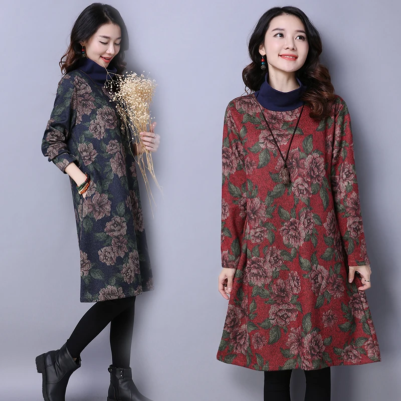 Женское платье рубашка с воротником под горло зимние винтажные платья большие