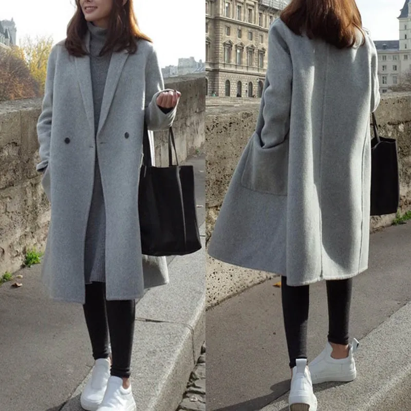 

Женское пальто из смесовой шерсти, с длинным рукавом, двубортное, зимнее, 2021