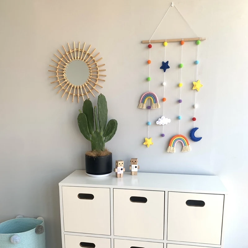 

Woven Rainbow Baby Hair Clips Holder Fringe Bow Headband Hanger Photos Storage Belt Organizer Wall Hanging Pendant