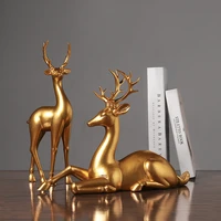 european resin golden elk ornaments luxury animal figurines crafts living room office countertop deer wine rack home decoration
