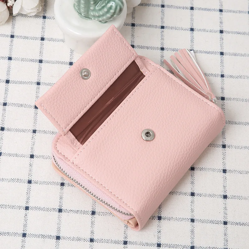 

Ladies Short PU Wallet Simple Solid Coin Purse Fashion Tassel Card Holder