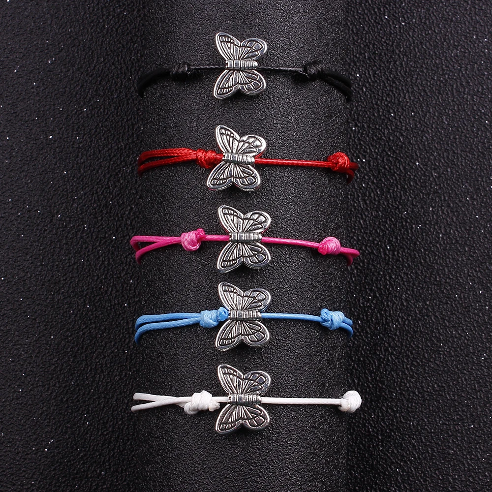 2020 Cute Alloy Butterfly Shape Bracelet Accessoriers Simple 5 Color Rope Chain Bangle for Women Men Relaxed Jewelry | Украшения и