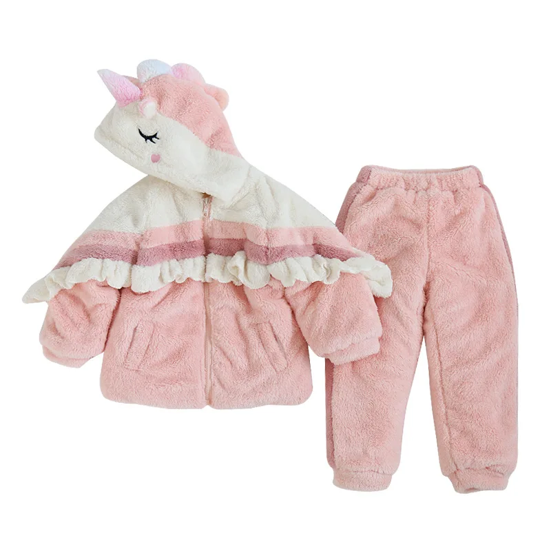 

Зимние новые пижамные комплекты для девочек с единорогом домашний костюм Детская двухслойная утепленная Домашняя одежда детская одежда дл...