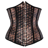 sapubonva faux leather corset underbust bustier sexy brown overbust corset with skull print pirate costume dancer top plus size