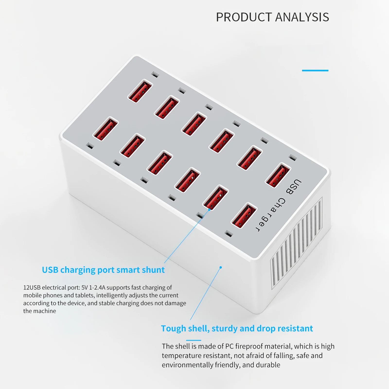 

12 Ports USB Travel Mobile Phone Charger Adapter 5V 2.4A Fast Charging Multi USB Charger For Smartphones Power Bank Tablet