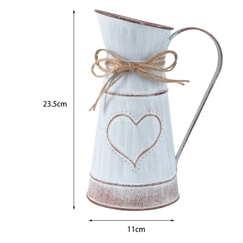

Shabby Chic Metal Pitcher Flower Vase White Vintage Succulent Planter Barrel for Office Jug Plant Container