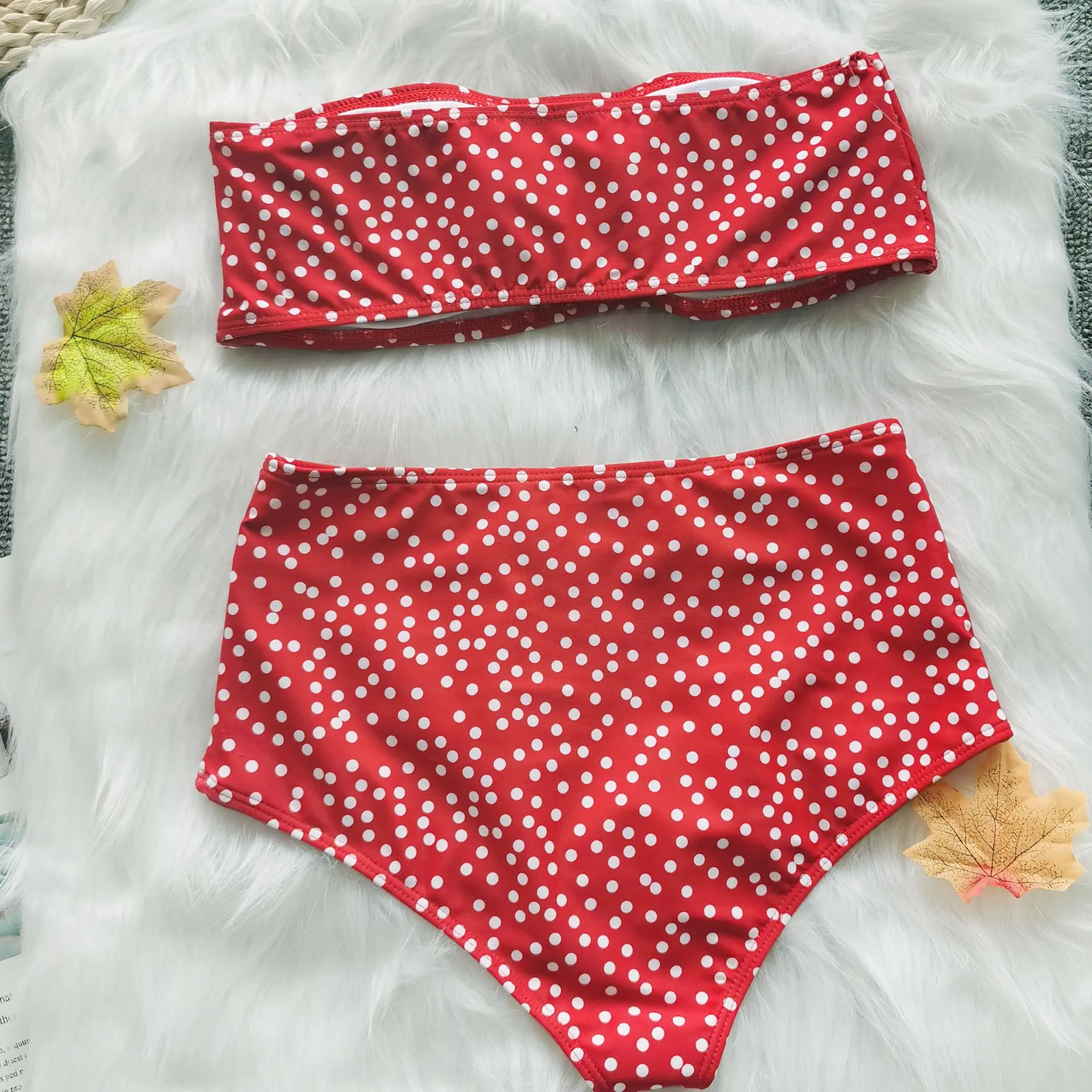 Бикини с высокой талией женский красный купальник цветочным принтом купальный