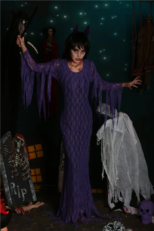 Костюм на Хэллоуин для женщин Дьявол Королева фиолетовый сексуальная ведьма