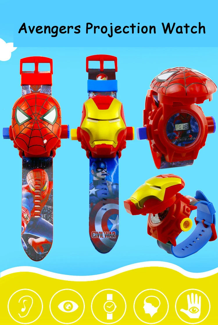 Мстители 3D проекционные часы игрушки для детей мультфильм шаблон капитан Железный человек Халк ребенок мальчик девочка Фигурки игрушки рождественские подарки