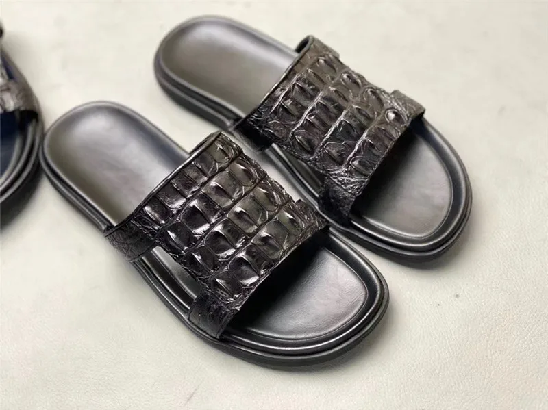 Шлепанцы мужские повседневные на плоской подошве натуральная крокодиловая кожа