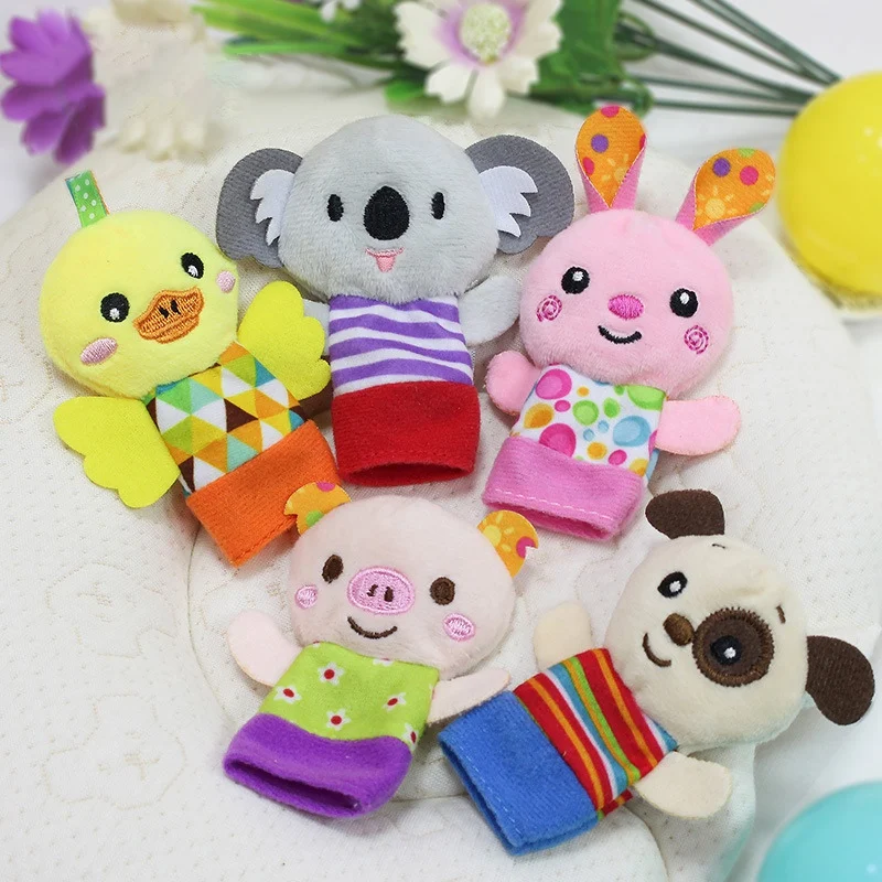 

5PCS Finger Puppets Cute Soft Velvet Cartoon Zoo Animals People Hand Puppets Toys for Toddlers Kids Baby
