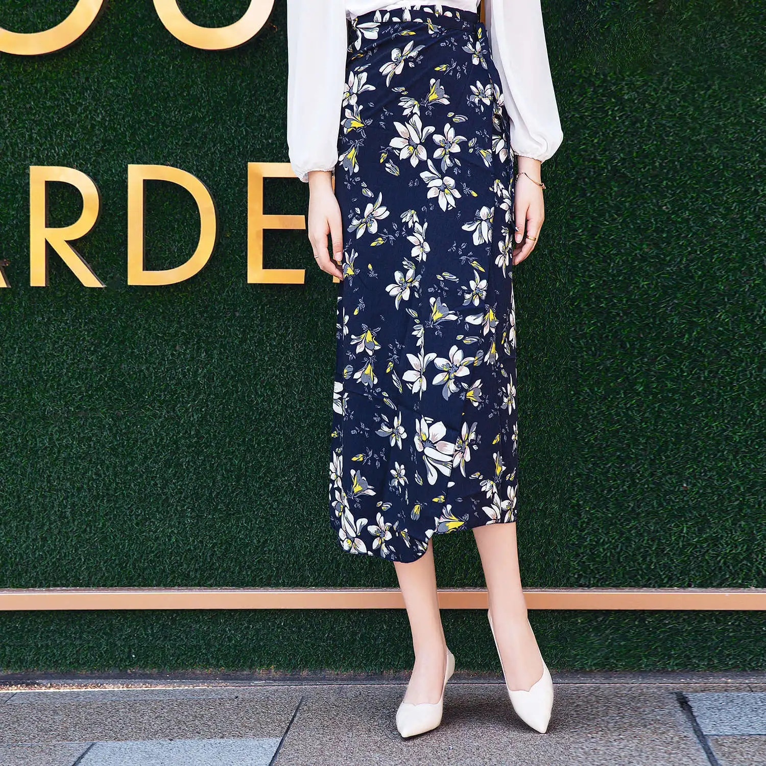 

2020 New Summer Women Pleated Lace-Up Beach Sunny Ankle-Length Skirt Female Tie Bow Floral Printed Empire Chiffon Skirts X267