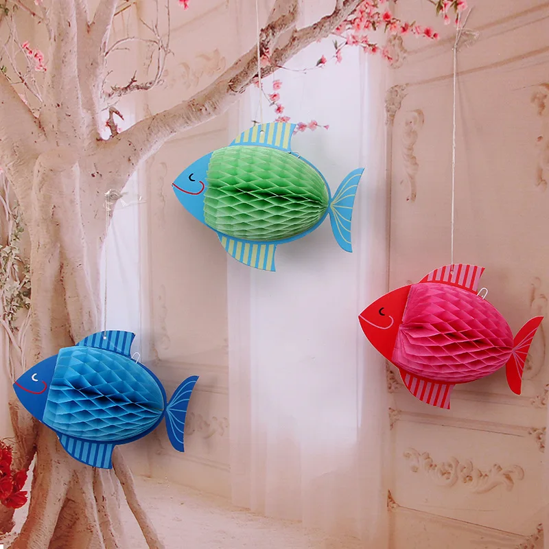 3D Рыба сотовый шар бумажный цветок фонарик помпон для дня рождения детский