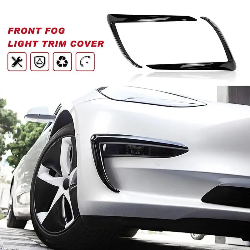 

Car Front Blade Trim Fit for Tesla Model 3 2017-2021 2pcs ABS Fog Lamp Decoration Light Eyebrow Wind Knife Bumper Cover Sticker