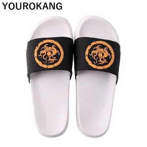 Мужские летние домашние шлепанцы в китайском стиле Стиль Тотем обувь для него и для нее; Домашние тапочки в стиле унисекс с нескользящей подошвой для дома; Обувь для пляжа; Босоножки; Шлепанцы на ремешке, пропущенном между пальцев