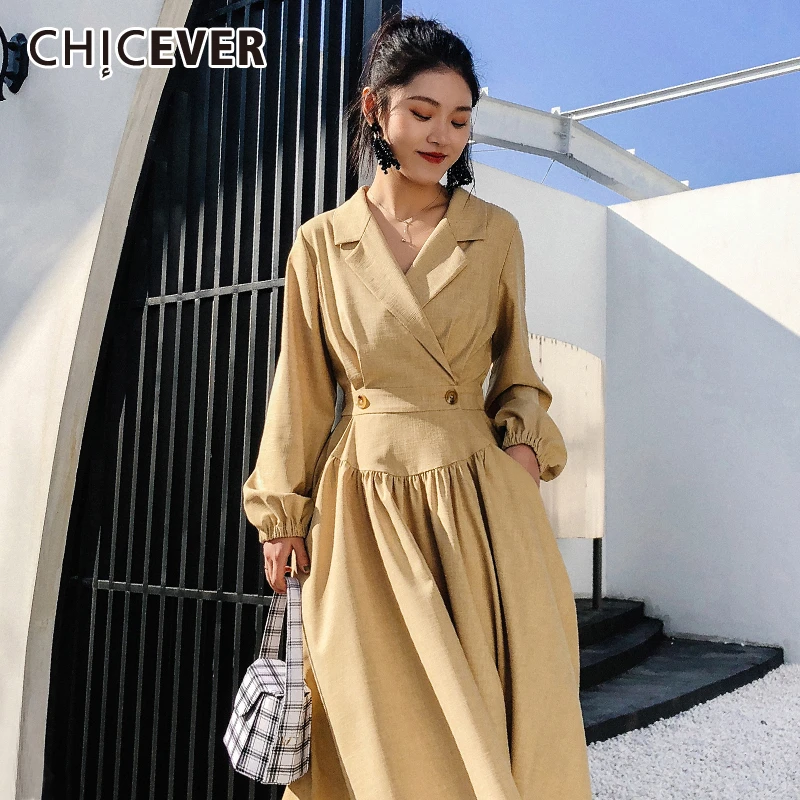 Женская плиссированная Туника CHICEVER Повседневное платье с отложным воротником и