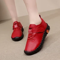 fashion red sewing oxfords shoes woman flats leisure lace up hoop look leather moccasins ladies soft spring loafers 2022 new