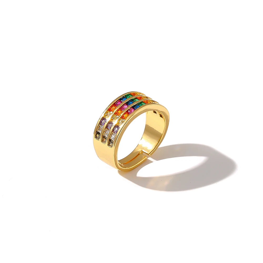 Женские открытые кольца Yhpup медные с радужной короной из циркония золотые