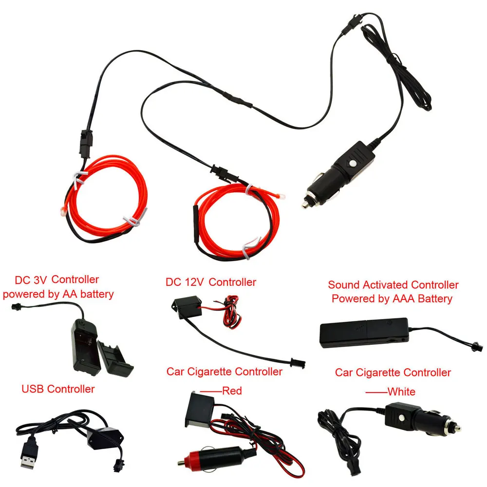 2 driven by 1 2x1M EL Wire 1 м светящиеся струнные полосы неоновый светодиодный фонарь с Инвертер контроллера 3 В/12 В/звуковая активация/USB/Автомобильная сигарета - Испускаемый цвет: 2 driven by 1 2x1M