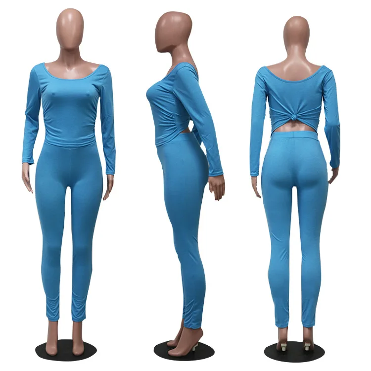 

Sporty Workout Two Pieces Set Women Fitness Tracksuit Low Neck Long Sleeve Slim Top Stretchy Jogger Pant Activewear Matching Set