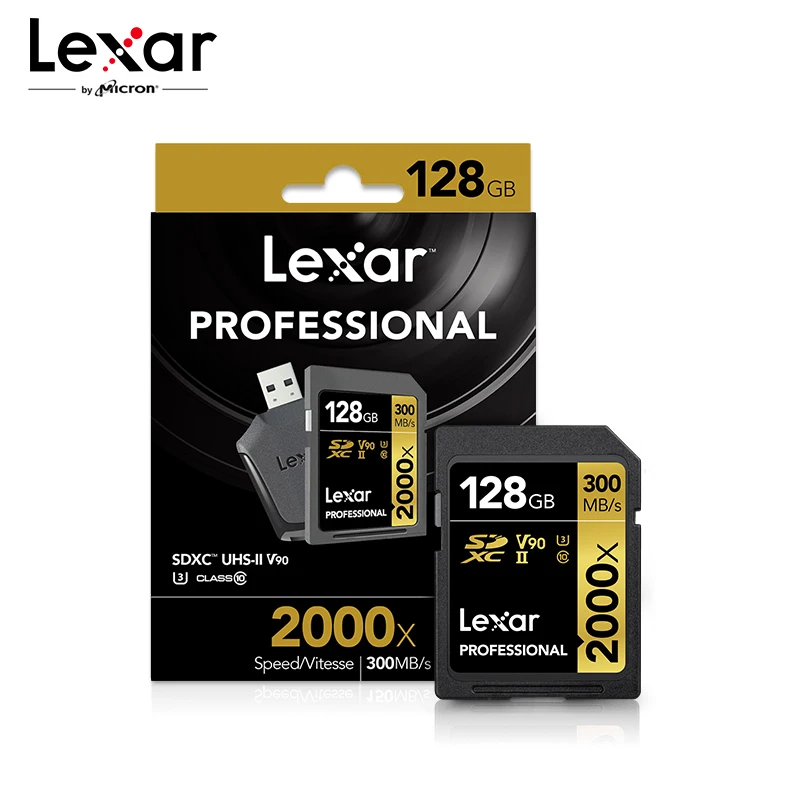 Lexar 2000X UHS-II SD card 32GB 64GB 128G Flash Memory Card 300MB/s High Speed For Lexar 2000x 3D 4K Digital SLR Camera