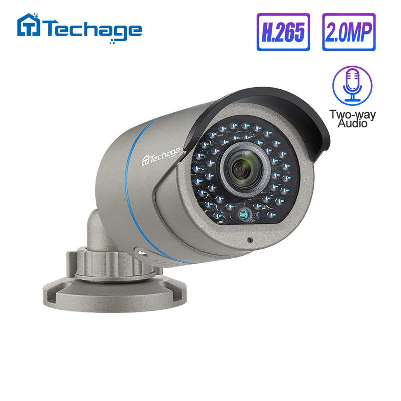 Techage H.265 2.0MP CCTV POE IP камера Двусторонняя аудио ИК наружная Водонепроницаемая 1080P P2P