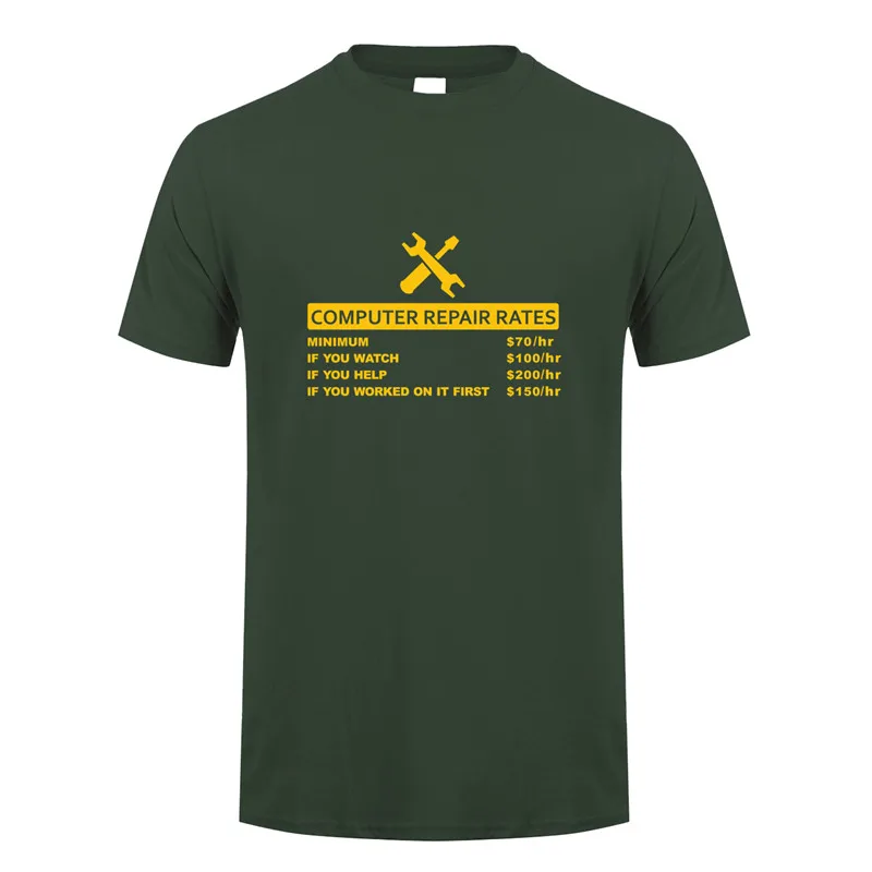 Forest green Забавная футболка с компьютерным принтом, летняя мужская футболка с коротким рукавом и круглым вырезом, хлопковая футболка, топы с компьютерным ремонтом, Мужская футболка, OZ-154 - Цвет: Forest green