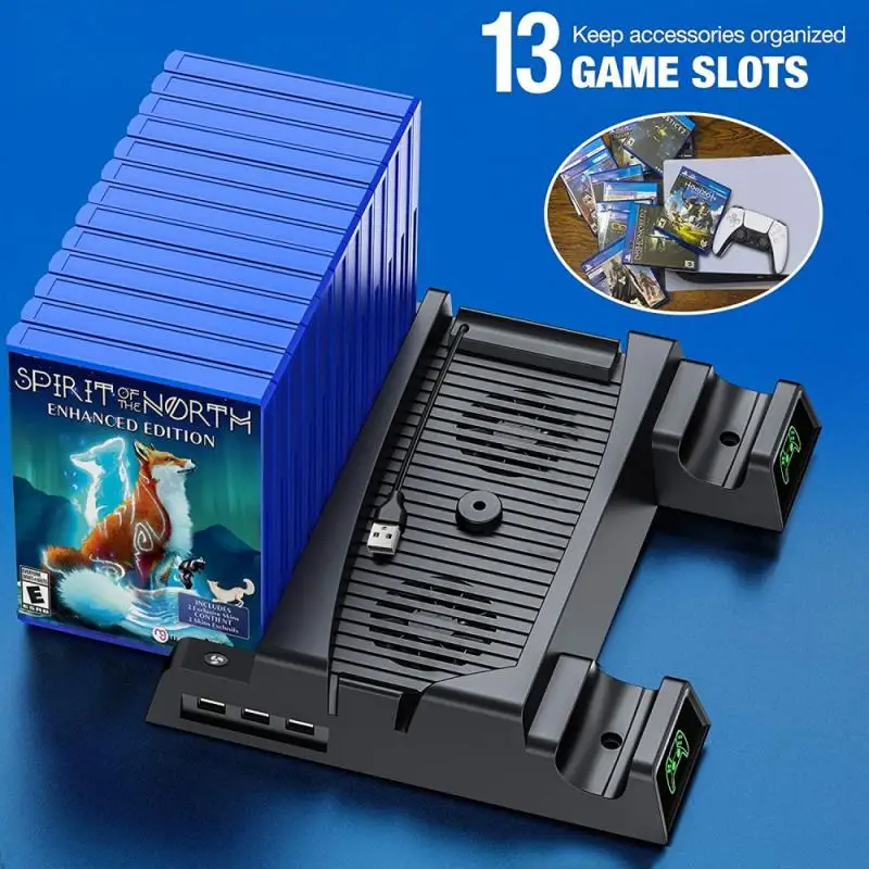 

For PS5 Dual Controller Charger Console Vertical Cooling Stand Fast Charging Station LED Fan For SONY Playstation5 Disc/Digital