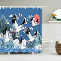 3d japanese style printed shower curtain waterproof bathroom curtains polyester sea waves birds bathtub screen home decor