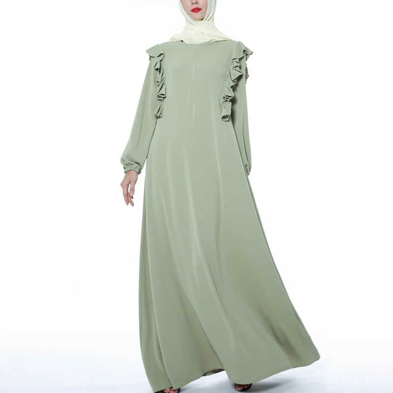 MISSJOY мусульманское женское платье на молнии Свободное abaya Дубай кимоно сплошной цвет кафтан турецкий Повседневный Ближний Восток элегантное женское платье с оборками Плать
