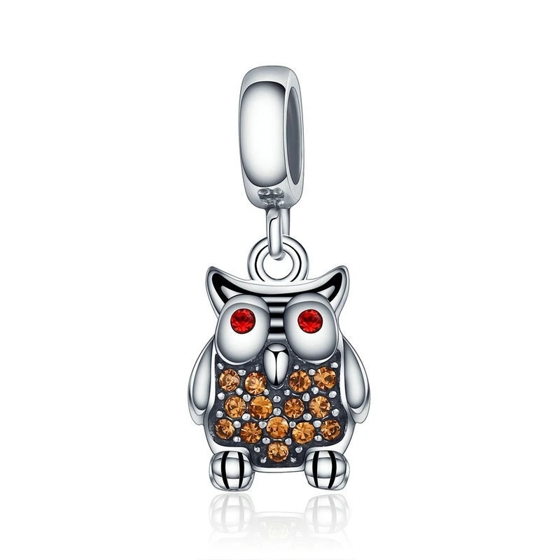 

Silver Owl Bead Diamond Pendant Charms Fit Women Bracelets Jewelry Gift