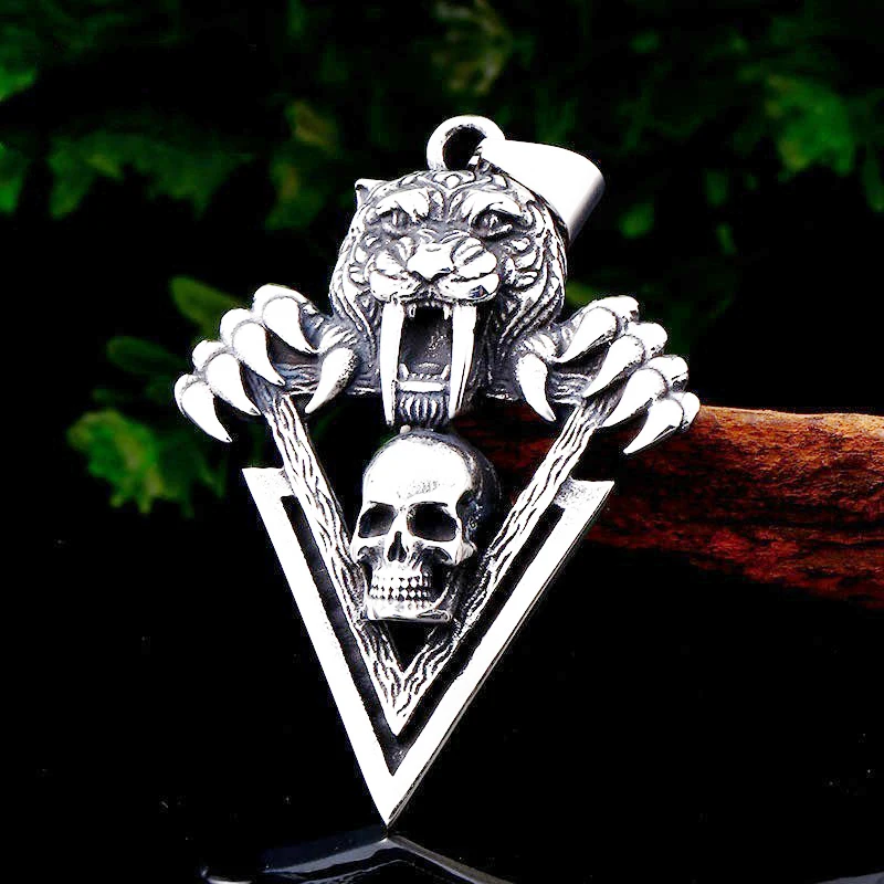 Ретро ожерелье с кулоном в виде тигра и черепа мужское металлическое скользящее