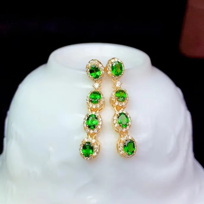 

CoLife Jewelry Green Gemstone Drop Earrings for Party 3mm*4mm Natural Diopside Earrings 925 Silver Diopside Drop Earrings