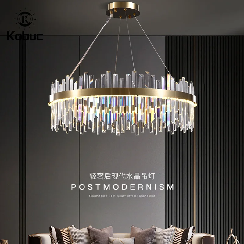 

Kobuc Modern Luxury Crystal Chandelier Gold Light Living Room LED Lamp Modern Round/Rectangular Dining DecorChandelier Light