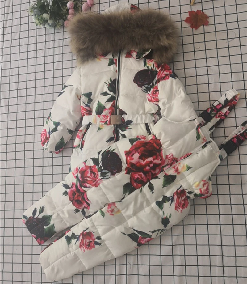Real raccoon fur 2019 winter jacket child suit jacket+pant twinset boy &amp girl ski suits children down outerwear parka | Детская