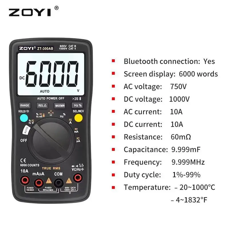 ZOYI Bluetooth цифровой мультиметр высокоточный профессиональный двухрежимный ZT-300AB AC /