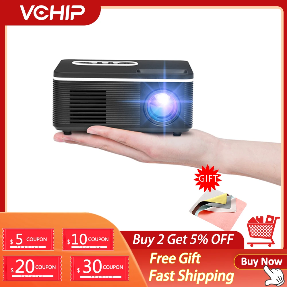 

VCHIP S361 Mini Projector Portable Home Movie Theater Supports 1080P TV LED HDMI USB Media Player With Gift Free Shipping